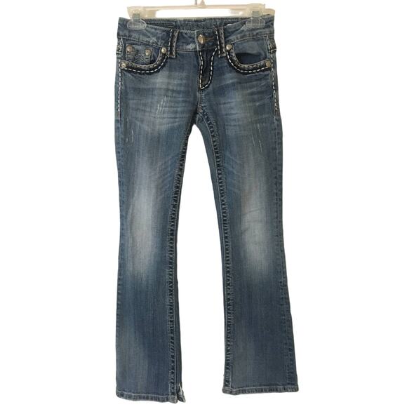 Miss Me Denim Brand Jeans 25 Irene Boot, Color Port Costa Distressed Hems - Picture 2 of 10